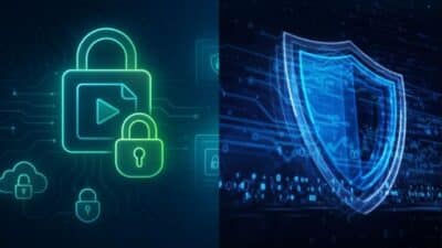 Digital security concept with padlock icons and a blue shield, representing data protection and cybersecurity measures.
