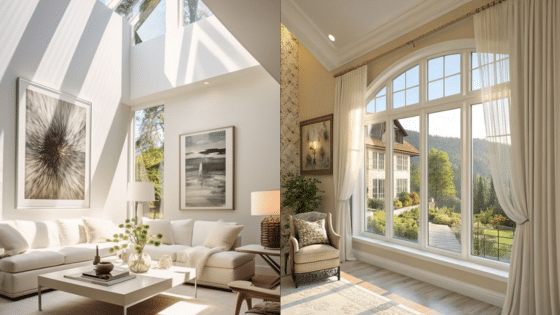 Viewing Deck Blog Modern living rooms with large windows, elegant decor, and abundant natural light. | Sky Rye Design Modern living rooms with large windows, elegant decor, and abundant natural light.