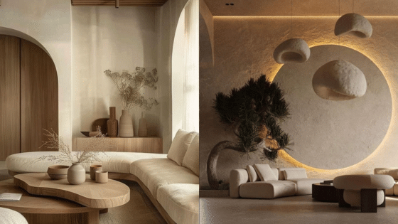 Viewing Deck Blog Modern minimalist living room with neutral tones, curved furniture, and artistic lighting accents. | Sky Rye Design Modern minimalist living room with neutral tones, curved furniture, and artistic lighting accents.