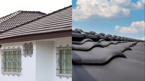 Viewing Deck Blog House with a tiled roof and decorative window bars, close-up of roof tiles under a blue sky. | Sky Rye Design House with a tiled roof and decorative window bars, close-up of roof tiles under a blue sky.