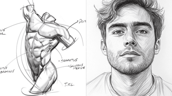 Viewing Deck Blog копия 6 Detailed anatomical sketch and realistic portrait of a man, highlighting muscle structure and facial features. | Sky Rye Design Detailed anatomical sketch and realistic portrait of a man, highlighting muscle structure and facial features.