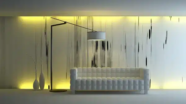 depositphotos_4169539-stock-photo-gray-interior Modern living room with a white sofa, floor lamp, and artistic wall lighting design. Sleek and contemporary interior. | Sky Rye Design Modern living room with a white sofa, floor lamp, and artistic wall lighting design. Sleek and contemporary interior.