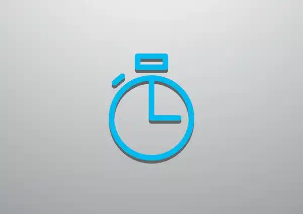 Blue stopwatch icon on gray background, symbolizing time management and efficiency.
