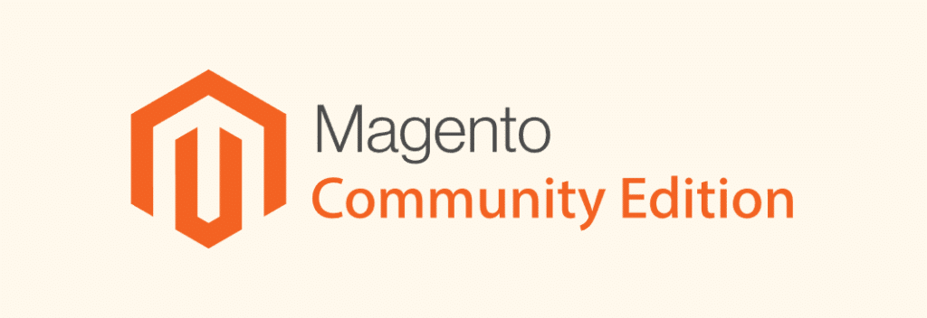 Magento Community Edition logo with orange and grey text on a light background.