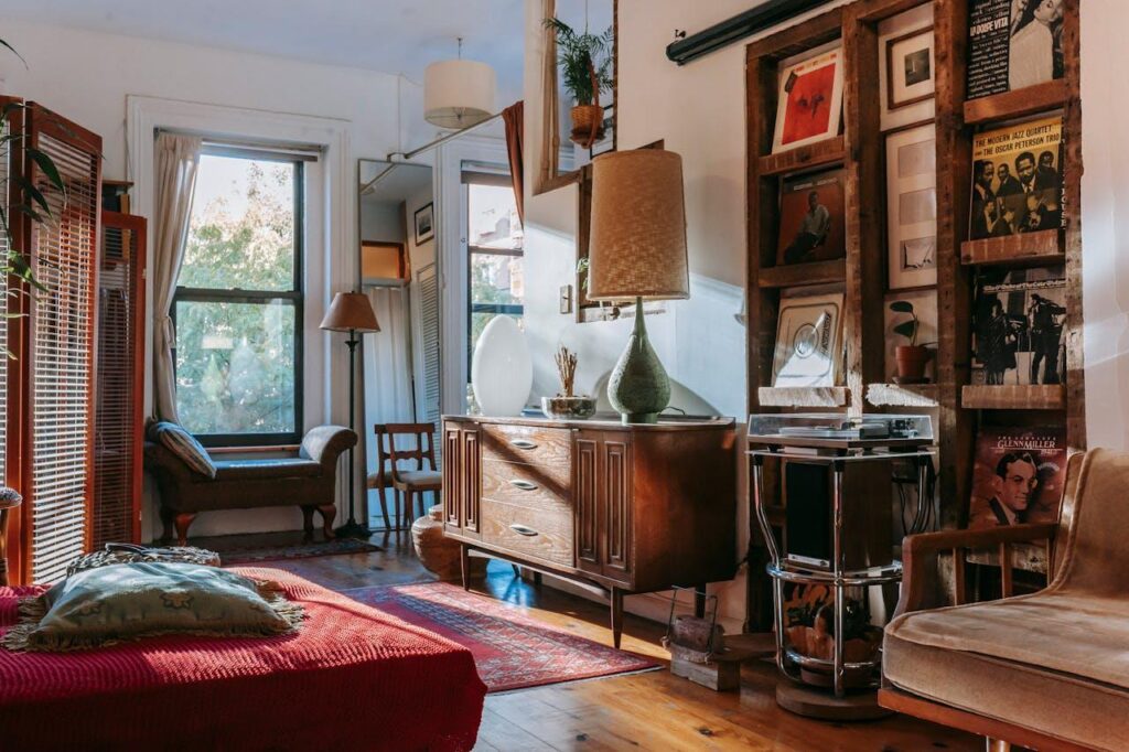 Interior of a home with old furniture.

