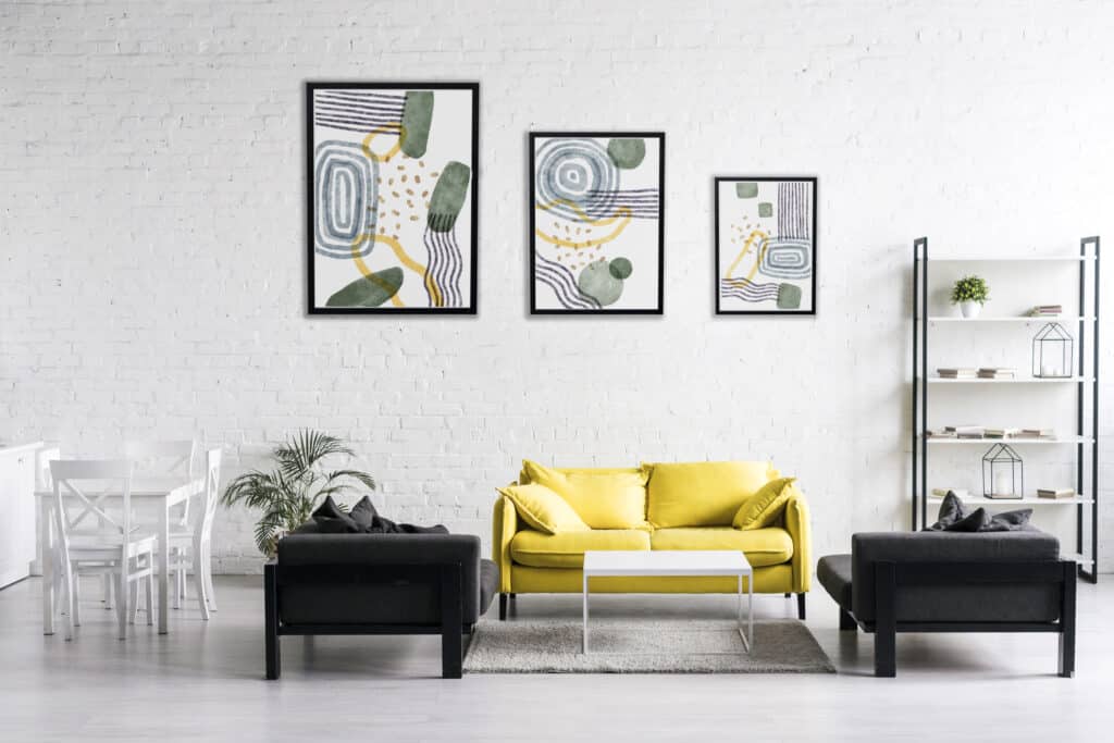 interior-design-with-photoframes-yellow-couch | Sky Rye Design