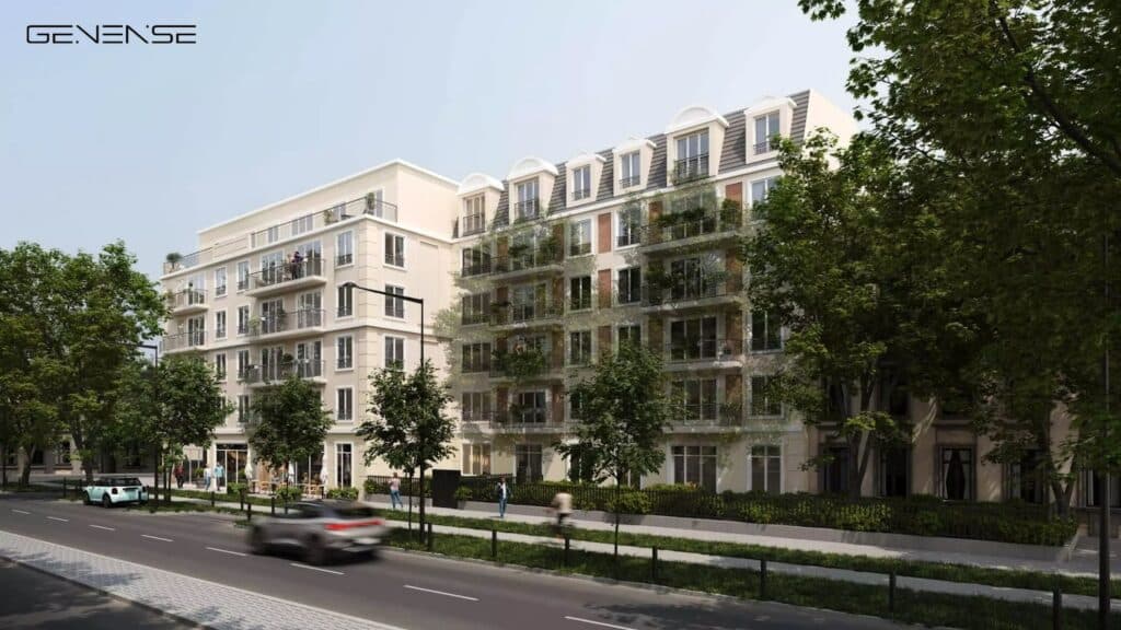 unnamed 87 Modern apartment building with balconies, lush greenery, and cars passing by on a sunny day. | Sky Rye Design Modern apartment building with balconies, lush greenery, and cars passing by on a sunny day.