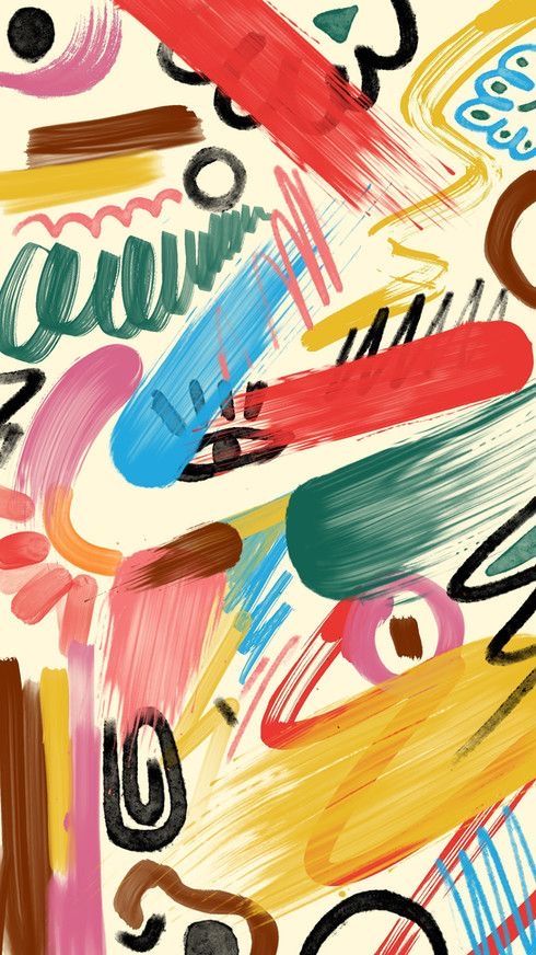 Abstract colorful brushstrokes and shapes on a light background, featuring red, blue, green, and yellow hues. Abstract iPhone wallpaper