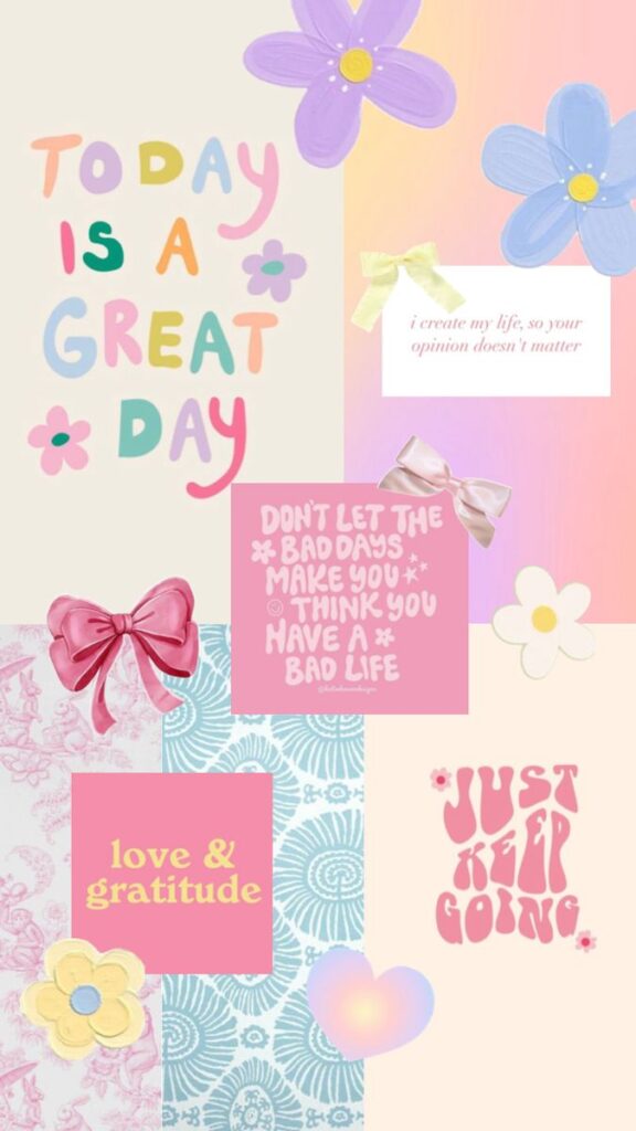Colorful motivational quotes with flowers and bows, promoting positivity and perseverance.