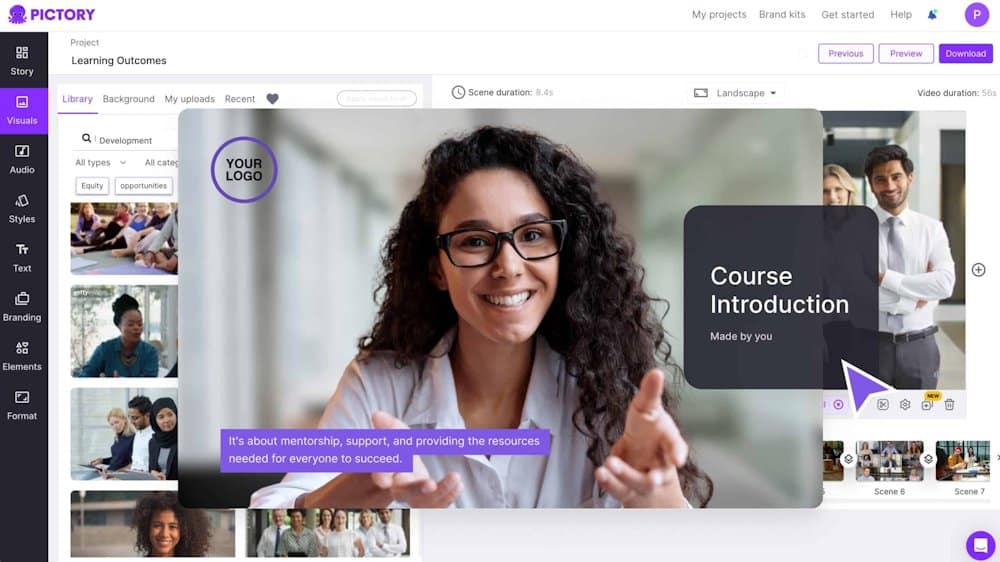 Woman presenting course introduction on a digital platform, emphasizing mentorship and support.
