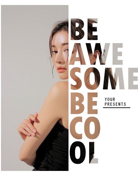 Stylish woman in black dress with text Be Awesome Be Cool on minimalist poster design.