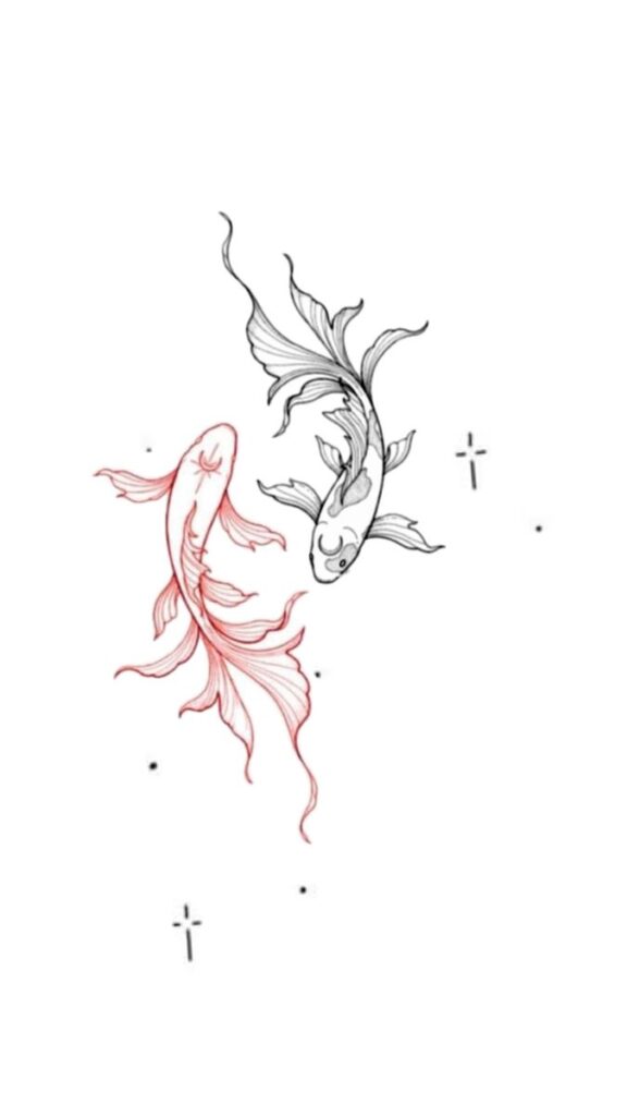 Illustration of two elegant koi fish swimming with flowing fins on a minimalistic background.