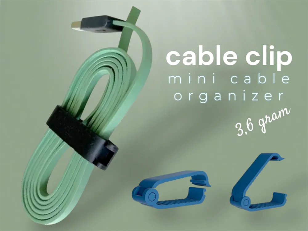 Green cable clip organizer holding mini cables, showcasing lightweight 3.6 gram design on a sleek green background.