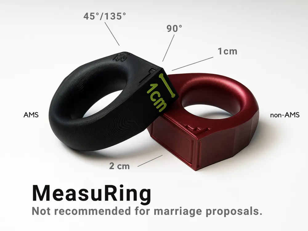 Two measurement rings labeled AMS and non-AMS, with various angle and dimension specifications.