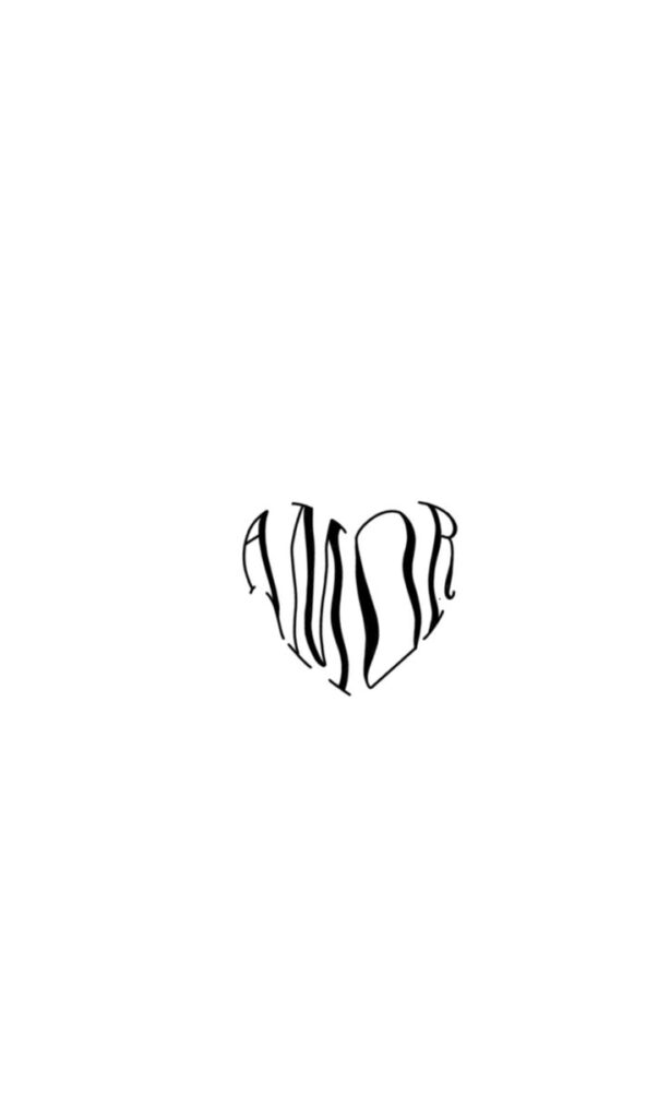 Text Amor shaped like a heart, symbolizing love and affection, on a simple white background.