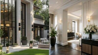 Luxury modern home with elegant exterior and stylish interior, featuring large windows and sophisticated decor.