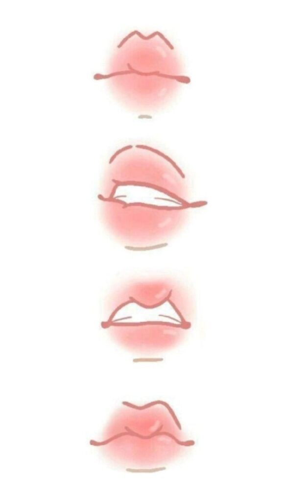 Illustration of four different lip expressions on a white background with soft pink highlights.
