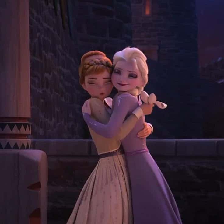 Two animated sisters hugging warmly at night, showcasing affection and sisterly bond.