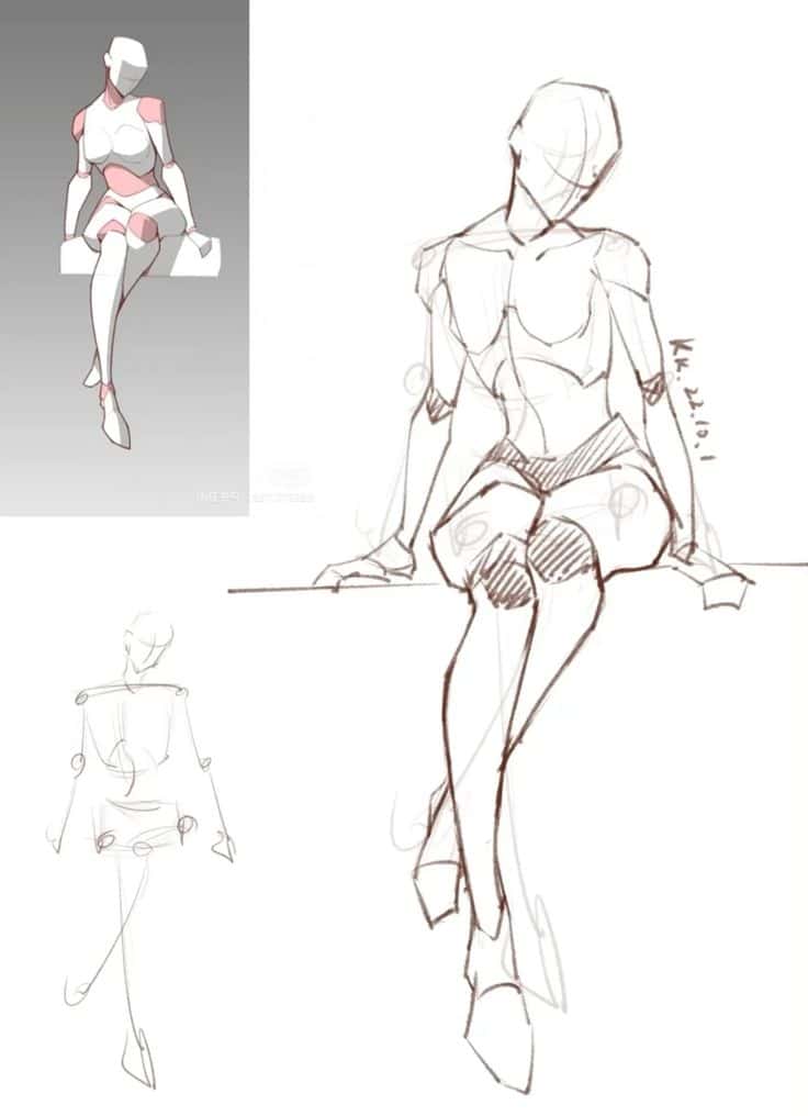 Sketch of a seated figure with study of body proportions and structure. Ideal for drawing practice and anatomy reference.