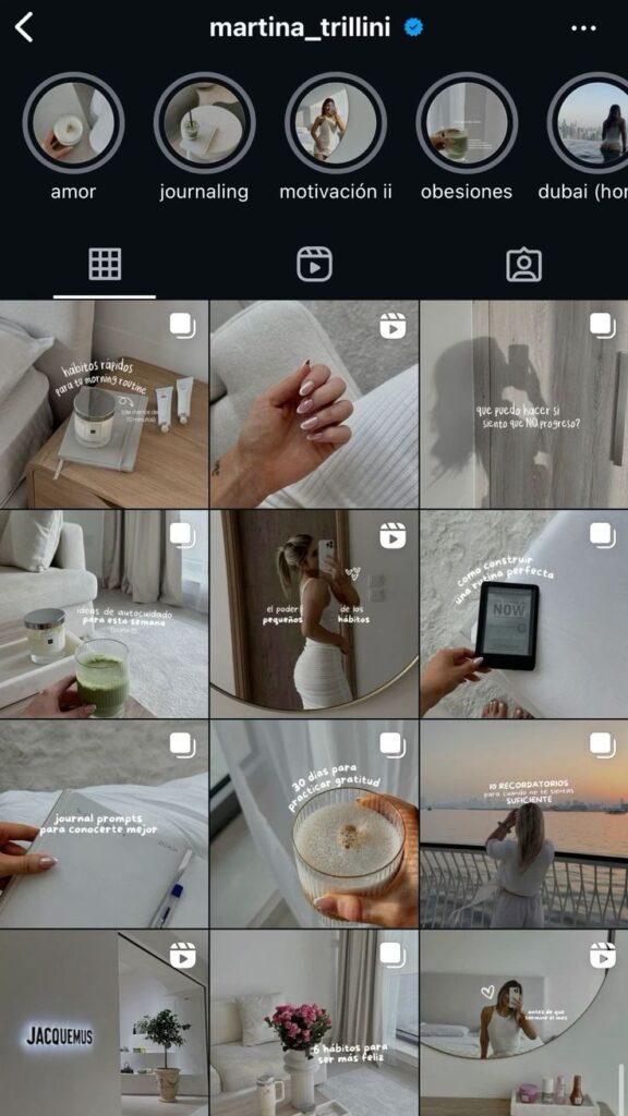 Instagram profile grid showcasing wellness and lifestyle tips, featuring self-care routines and motivational content.