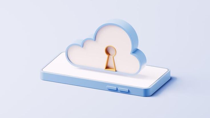 Cloud-shaped lock atop a smartphone, symbolizing mobile cloud security and data protection.