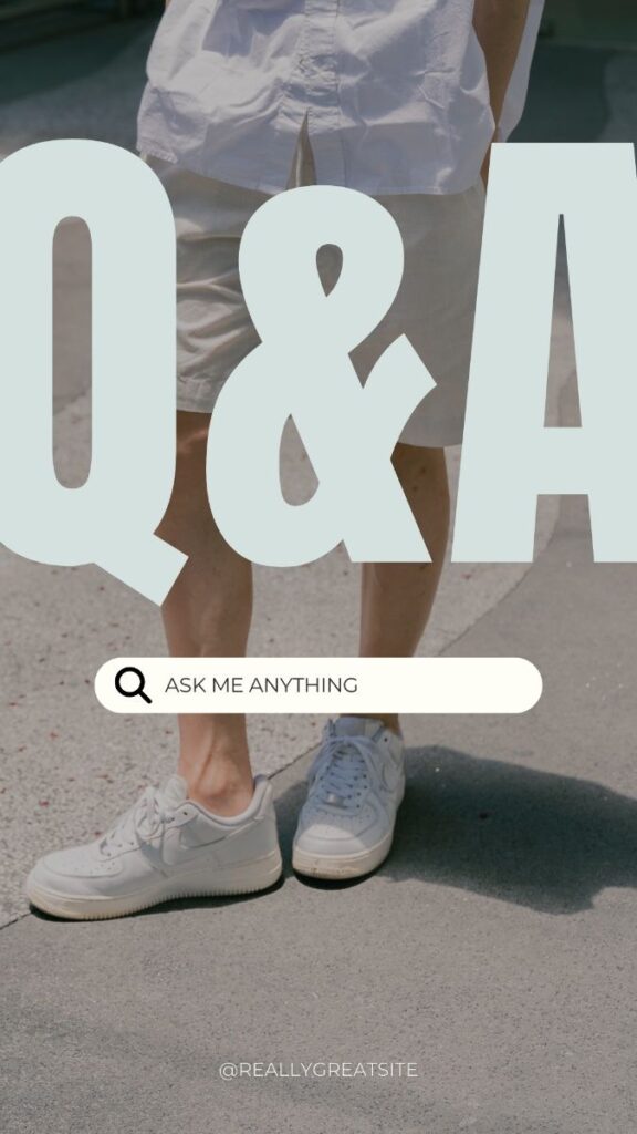 Q&A session announcement with Ask Me Anything prompt, casual summer outfit and sneakers in the background.