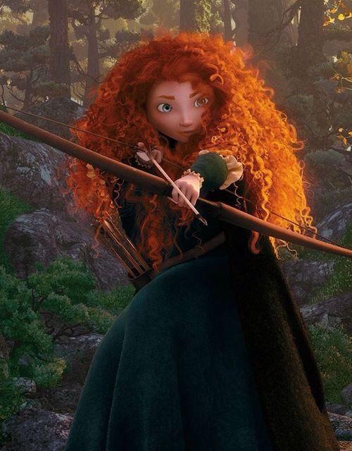 Red-haired animated archer in a forest, holding a bow and arrow, ready to shoot.