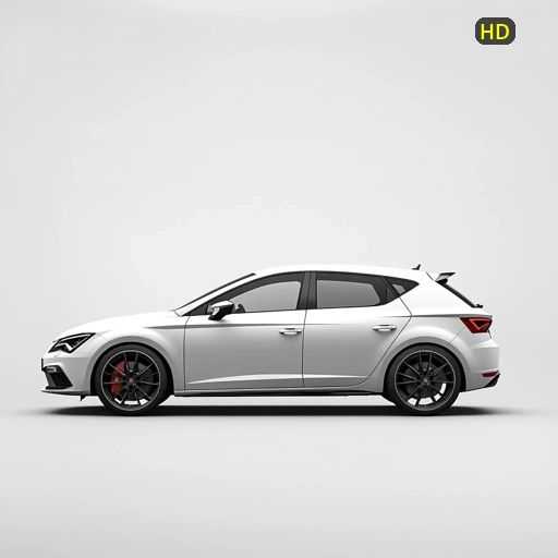 Side view of a sleek silver hatchback car against a plain background.