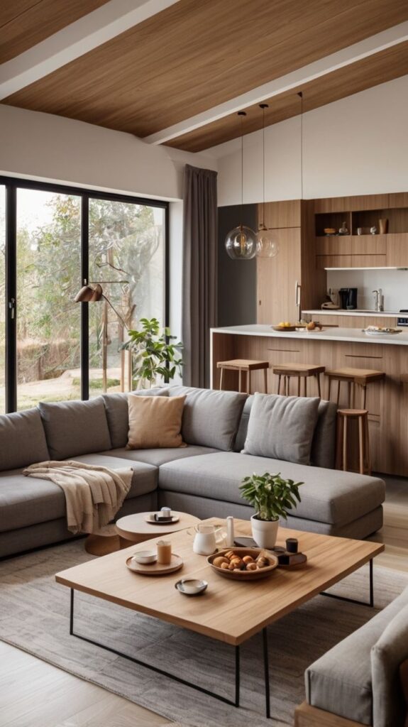 Modern Open Plan Living Room and Kitchen Design idea ✨💛🤎 | Sky Rye Design