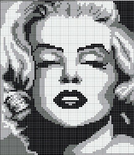 Black and white pixel art portrait of a woman with closed eyes and vintage hairstyle.