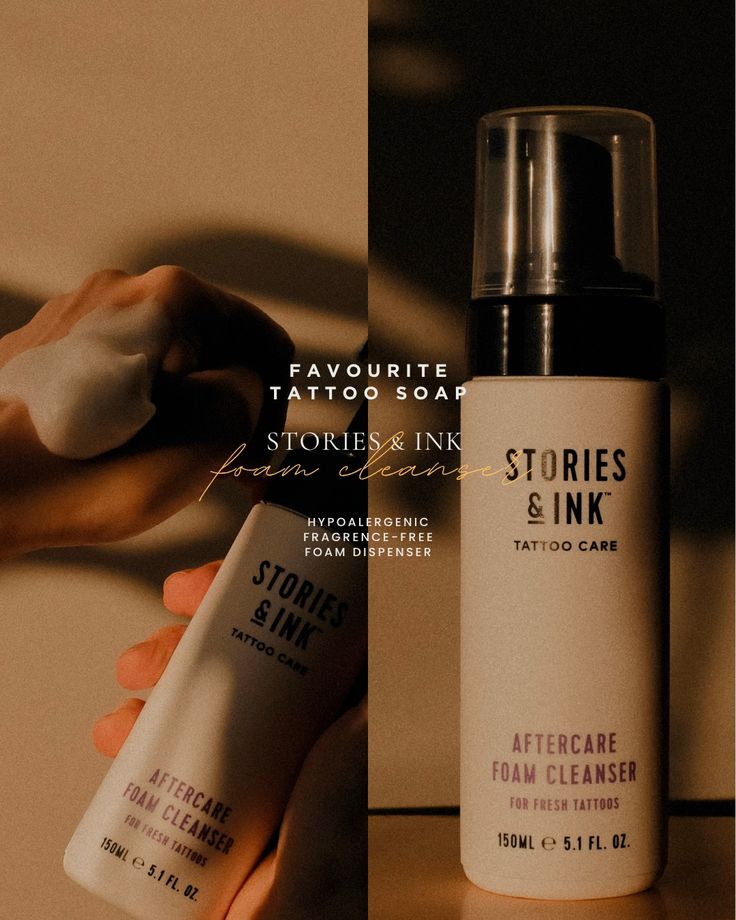 Stories & Ink Tattoo Care Foam Cleanser - hypoallergenic, fragrance-free for fresh tattoos, 150ml bottle.