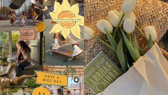 Top 30 Wallpaper Ideas for Your Phone Collage of skaters and positivity quotes with white tulips on woven mat. Optimistic and lively vibes. | Sky Rye Design Collage of skaters and positivity quotes with white tulips on woven mat. Optimistic and lively vibes.