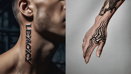 Viewing Deck Blog Close-up of a neck tattoo reading 'LEX + YC' and a hand with a unique black ink design. | Sky Rye Design Close-up of a neck tattoo reading 'LEX + YC' and a hand with a unique black ink design.