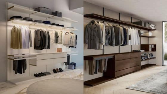 Viewing Deck Blog - 2025-08-14T224930670 Modern walk-in closet design with organized clothing and shoes on display shelves. | Sky Rye Design Modern walk-in closet design with organized clothing and shoes on display shelves.