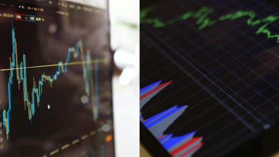 Stock market graphs displaying fluctuating trends and data on screens, highlighting financial analysis and trading insights.
