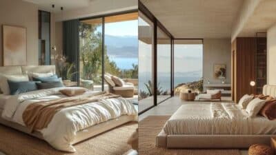 Luxurious bedrooms with ocean views, elegant decor, and natural lighting for a serene and relaxing ambiance.