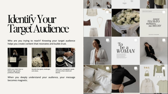 Viewing Deck Blog копия 2 Collage on identifying your target audience, featuring fashion items and a motivational quote about women. | Sky Rye Design Collage on identifying your target audience, featuring fashion items and a motivational quote about women.