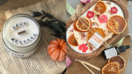 Viewing Deck Blog копия 21 Custom scented candles with dried orange and floral garnishes on a rustic table, perfect for cozy home decor. | Sky Rye Design Custom scented candles with dried orange and floral garnishes on a rustic table, perfect for cozy home decor.