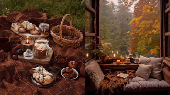 Viewing Deck Blog копия 26 Cozy fall picnic and reading nook with baked goods, candles, and autumn foliage by the window. | Sky Rye Design Cozy fall picnic and reading nook with baked goods, candles, and autumn foliage by the window.