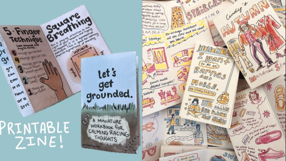 Viewing Deck Blog копия Colorful zines showcasing grounding techniques, calming thoughts, breathing exercises, and creative designs. Printable therapy guide. | Sky Rye Design Colorful zines showcasing grounding techniques, calming thoughts, breathing exercises, and creative designs. Printable therapy guide.