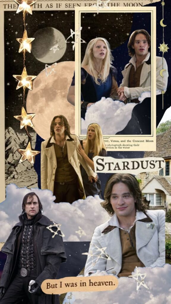 A fantasy collage featuring characters from the movie Stardust, with celestial and magical elements in the background.