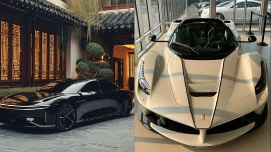 best budget electric cars Sleek luxury cars: black sedan by a modern building and a white sports car in a showroom. | Sky Rye Design Sleek luxury cars: black sedan by a modern building and a white sports car in a showroom.