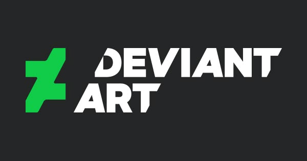 DeviantArt logo featuring a green stylized D on black background with white text beside it.
