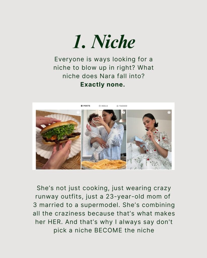 Collage of a person embracing diverse roles—cooking, parenting, and fashion. Text highlights her unique identity.
