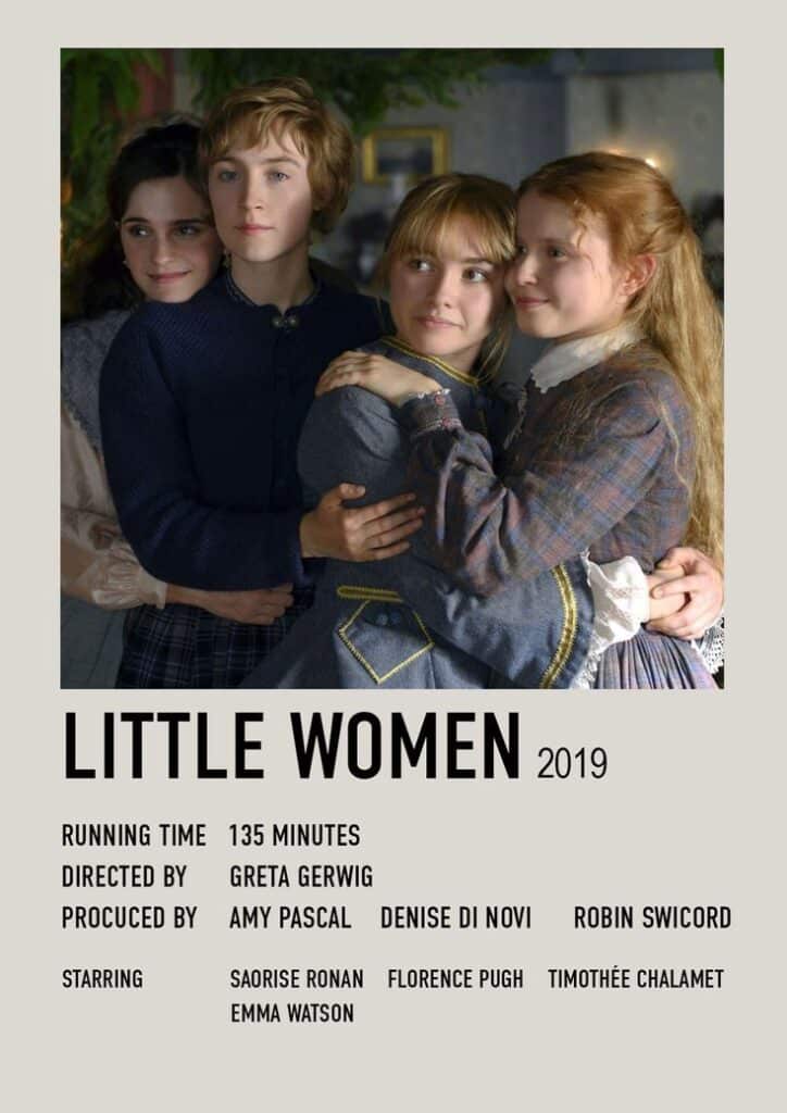 Little Women 2019 movie poster featuring the main cast in period costumes embracing.