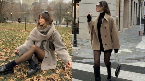 seasonal outfit inspiration Woman in fall and urban settings, wearing a stylish coat and boots, showcasing chic autumn fashion. | Sky Rye Design Woman in fall and urban settings, wearing a stylish coat and boots, showcasing chic autumn fashion.