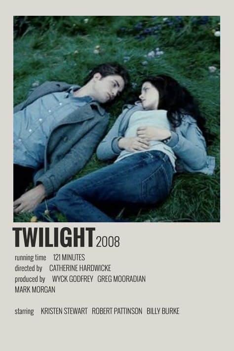 Movie poster for Twilight (2008) showing a couple lying on grass, directed by Catherine Hardwicke.