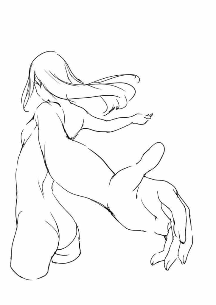 Line art of a woman being embraced by large hands, conveying a sense of protection and trust.
