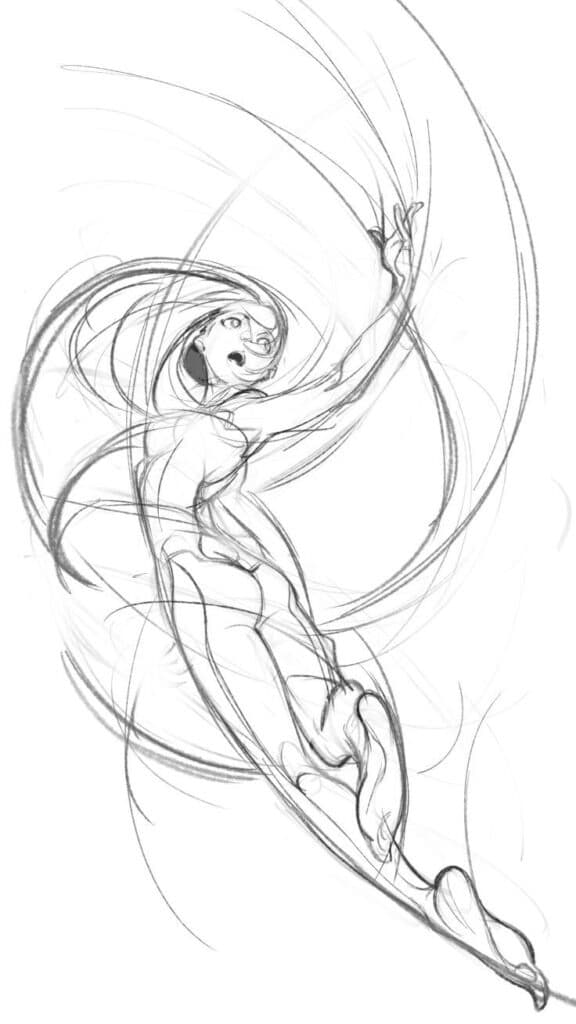 01ffd275-c7a1-40be-b406-6ebe6c283f9d Dynamic female character sketch, flowing hair and dramatic pose, fantasy art concept. | Sky Rye Design Dynamic female character sketch, flowing hair and dramatic pose, fantasy art concept.