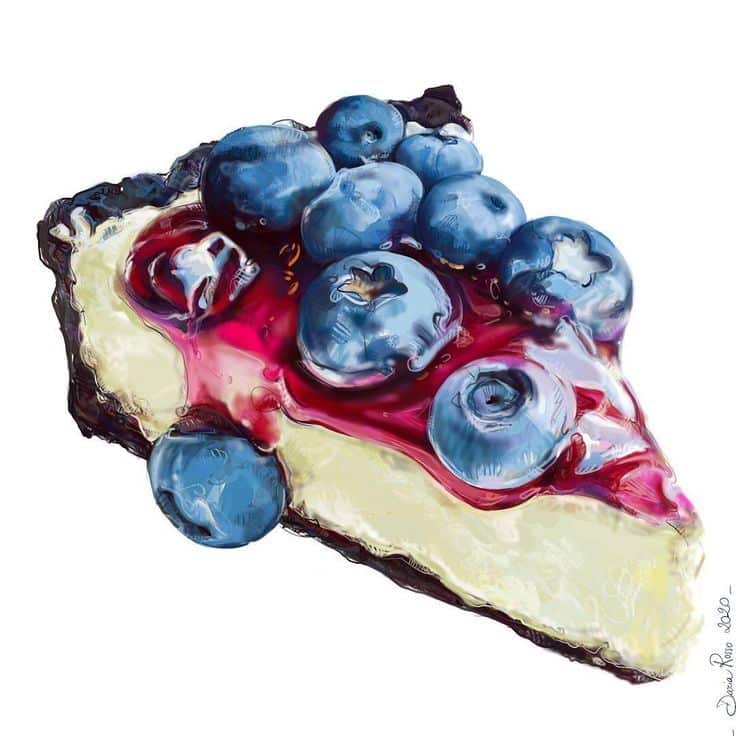 Slice of blueberry cheesecake with a glossy topping of fresh blueberries and vibrant berry sauce.